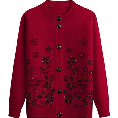 Large Womens Wear Sweater Cardigan Middle Aged And Elderly Female Autumn Winter Loose Coat Tops Mom Clothes Grandma Popular