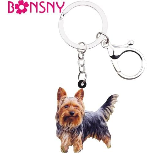 Bonsny Acrylic Winking Yorkshire Terrier Dog Key Chains Animal Keyrings For Women Girl Ladies Handbag Car Key Charms Kids Gift