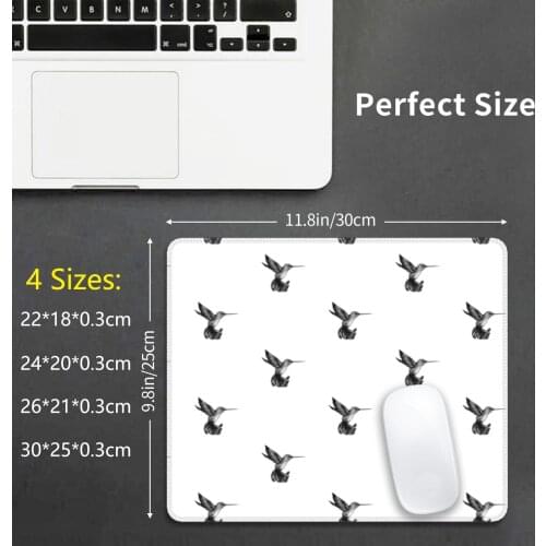 Black And White Hummingbird With Feather Detailing Mouse Pad 2479 Black White Bird Hummingbird