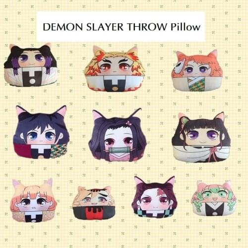 Kimetsu no yaiba Doll Throw Pillow Cute Cat Ears Tanjirou Nezuko Zenitsu Giyuu Demon Slayer Back Cushion Plush Toys Size 30cm