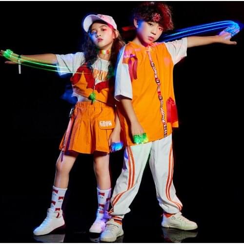 Kids Jazz Dancing Performance Outfits Boys Girls Cheerleaders Team Clothes Summer Loose Hiphop Street Dance Practice Wear YS1759