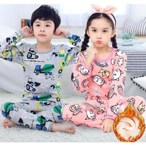 Kids Pajamas Sets Baby Animal Cartoon Sleepwear Unisex Winter Fleece Inside Pyjamas Teenage Nightwear Warm Jacket Children Johns