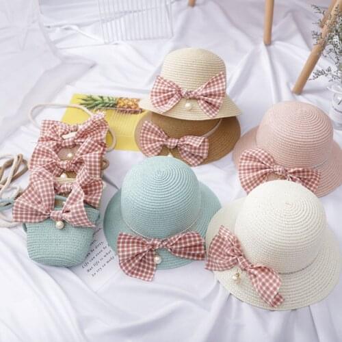 Children Girls Hats Fashion Concise Casual Cute Sweet Breathable Sunscreen Beach Sun Hat With Bag Toddler Girls Accessories 1-8Y
