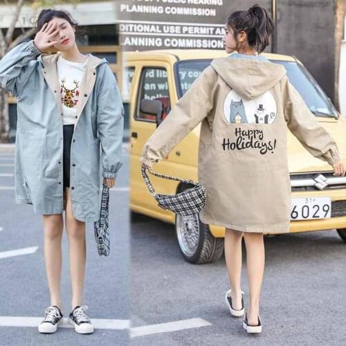 Reversible Jacket Windbreaker Womens Mid-length 2020 Spring Autumn New Korean Loose Large Size Clothes Girl Printed Coat k1066