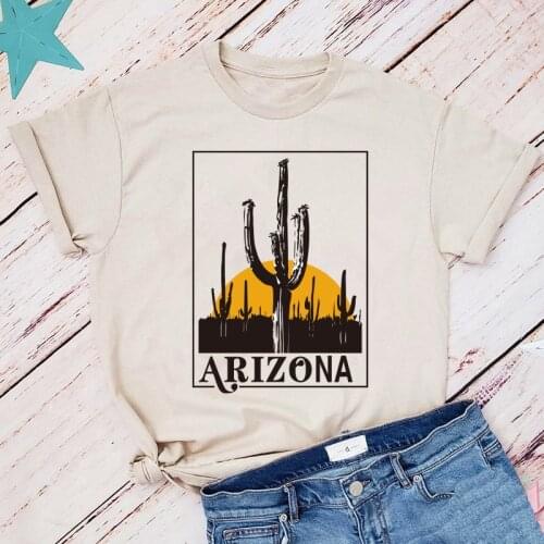Arizona Desert Cactus Print Retro Style 80s Graphic Tees Short Sleeve Summer Casual Clothing Ins Fashion Aesthetic Women T shirt