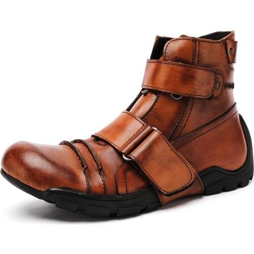 Gothic Military Boots Man Vintage Mens Leather Shoes Punk Style Footwear 10#15/10d50