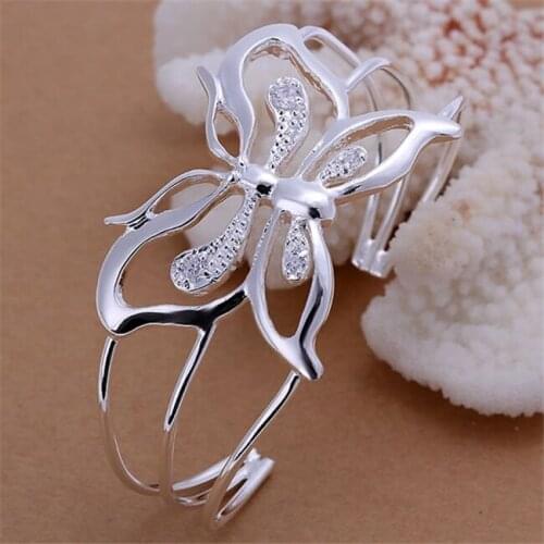 KN-B109 Wholesale Silver Color Bangle Factory Price 925 Free Shipping New Arrival Fashion Jewelry Inlaid Butterfly Bangle