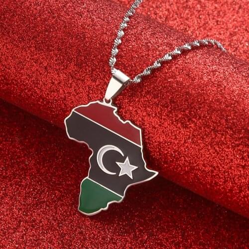 Libya Map Flag Pendant Necklace for Women Men Gold Color Jewelry Libya Country Map