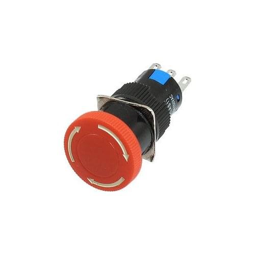 Red Mushroom Head Self Locking Push Button Switch 3 Pins SPDT AC 250V 5A