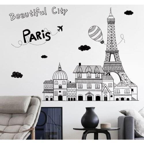 Creative Sketch Tower Wall Sticker Home Decor Wall Decals for Living Room Bedroom PVC Mural Art DIY Poster