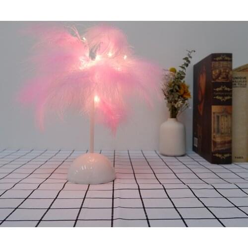 DIY Creative Feather Table Lamp Fairy Copper Table Lamp LED Wedding Decorative Lights For Home Bedroom Decorating Lamp
