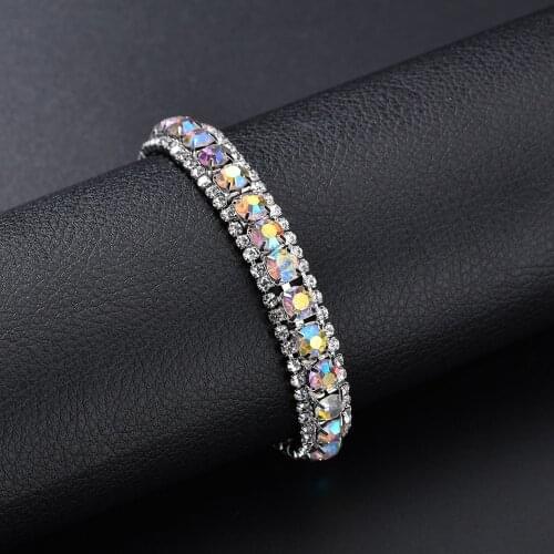 Top Sale Bracelet Full AAA Zircon Austrian Crystal Femme Women Link Chain Jewelry Bangles Womens Bracelets Blue Colorful