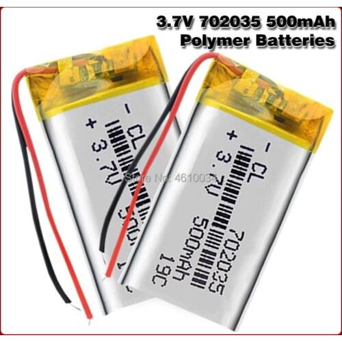 3.7V 500mAh 702035 Lithium Polymer Li-Po Rechargeable Battery For bluetooth speaker MP5 GPS DVD PDA PDA LED Light Li-ion Cell