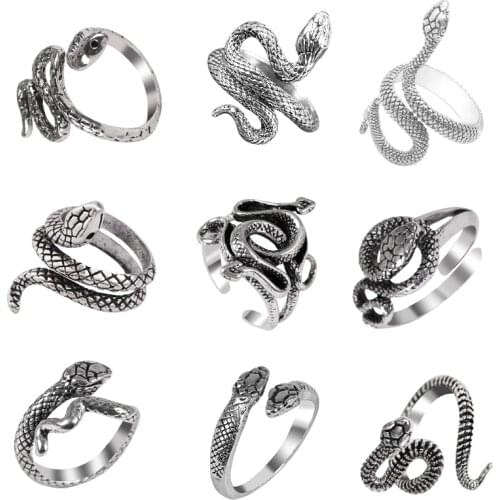 2020 Retro Punk Snake Ring For Men Women Exaggerated Antique Silver Color Adjustable Opening Rings Male Jewelry