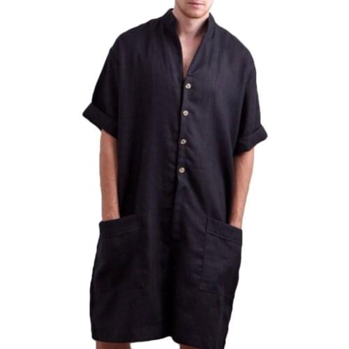 Men Jumpsuit Short Sleeve Stand Collar Single-Breasted Hip-hop Short Trousers Solid color one-piece Jumpsuit Summer 2021