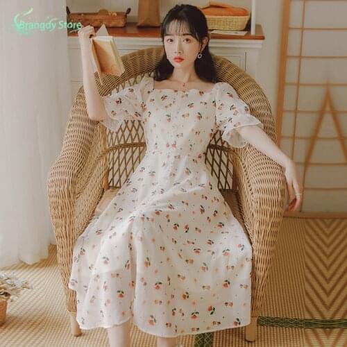 2021 New Cottage Core Cute Vintage Aesthetic Harajuku Casual Skirt Korean Elegant Style Sukienka Dress