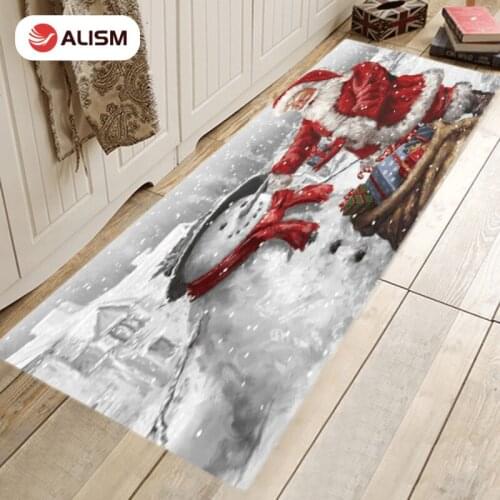 Christmas Santa Claus Door Mat Kitchen Dinning Room Fireplace Floor Mat Flannel Carpet Rug Durable Xmas Home Decor Floor Rug