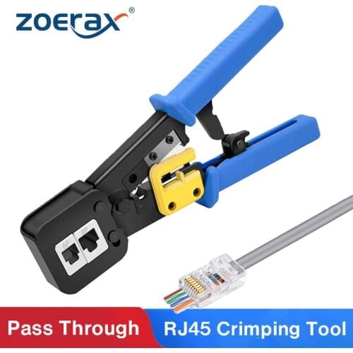 ZoeRax RJ45 Pass Through Crimping Tool for 6P/8P Cat5 Cat5e Cat6 Connectors, Ethernet Network Cable Crimper Tool for RJ11/RJ12