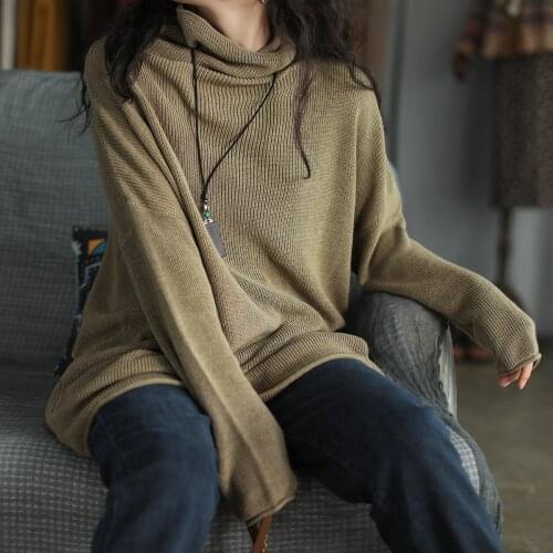 Autumn Winter Sweater Retro Women Loose All-match Pullovers Tops Turtleneck Brierf Casual Female New Sweater Tops