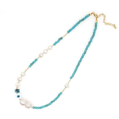National Wind Retro Turquoise Head Eyes Clavicle Chain Wild Natural Baroque Freshwater Pearl Necklace Female Necklace Women