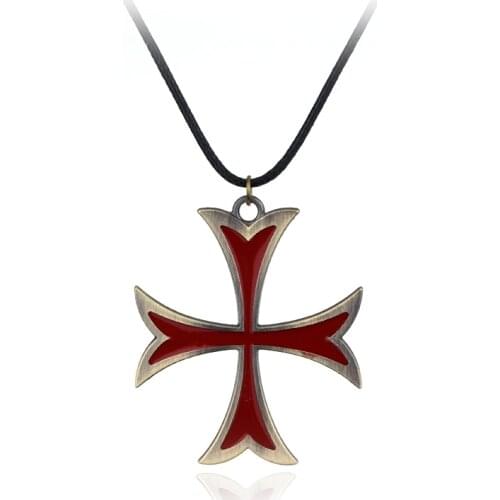 Cross Necklace Alloy Shape Pendant Leather Chain Necklace