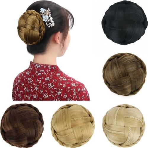 AICKER Braided Chignon Bun Cover Clip In Blonde Black Synthetic Hair Extension for Women Heat Resistant Fiber