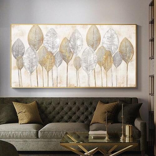 Paintinghand-painted Gold Feather Light Modern Luxury Bedroom Bed Sofa Backdrop Painting Decorative Painting Paintings Cor