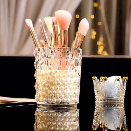 Diamond Pattern Transparent Acrylic Makeup Brush Organizer Eyebrow Pencil Lipstick Tube Finishing Storage Box Container