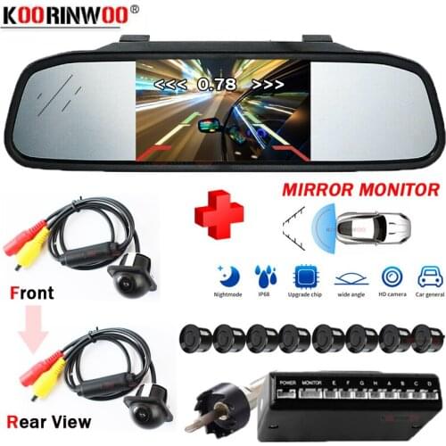 Koorinwoo Visible Video System Dual CUP Car Parking Sensor 8 Radars Detector Car Monitor Mirror Rearview Camera Front Buzzer 12V