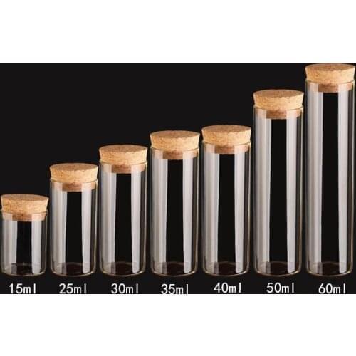500pcs 15/25/30/35/40/ 50/60/80/100/110ml Glass Test Tube Terrarium with Cork Stopper Spice Storage Bottle Container Jars