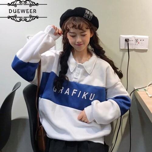 DUEWEER Hoodies Womens Sweatshirts Tops Women Thicker Plus Velvet Letter Printed Oversize Long Sleeve Harajuku Students
