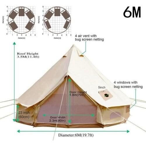 VEVOR Yurt Tents 19.7ft Bell Tent for 10-12 Persons Canvas 4-Season Waterproof Family Camping Outdoor Hunting Glamping Tent
