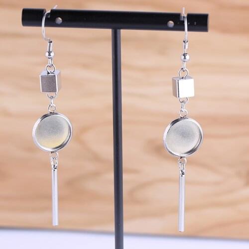 Onwear 5pairs stainless steel blank earring base 12mm dia cabochon setting bezel findings diy ear hooks for jewelry making