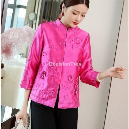 2021 vintage floral embroidery qipao shirt traditional chinese tang clothing women chinese style cheongsam top satin folk blouse