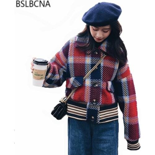 2020 Autumn Winter Coat Female Vintage Korean Style Clothes Loose Harajuku Plaid Tassel Long Sleeve Short Jacket Women A463