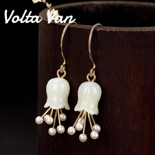 Volta Van Women Drop Earrings 925 Sterling Silver 2021 New Natural Jade Pendientes Plata Flower Fine Jewelry Elegant Earrings
