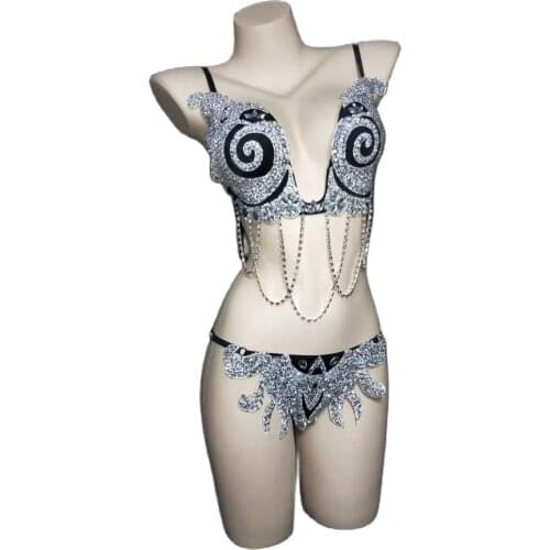 Vortex Rhinestone Bikini Women Sparkling Crystal Bikini Sexy Pool Party Outfit Stage Show Catwalk Nightclub Costume