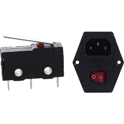 10Pcs 125V 5A SPDT 1NO Short Straight Hinge Lever Mini Switch with Red Light Concentrator Switch IEC 320 C 14 Outlet