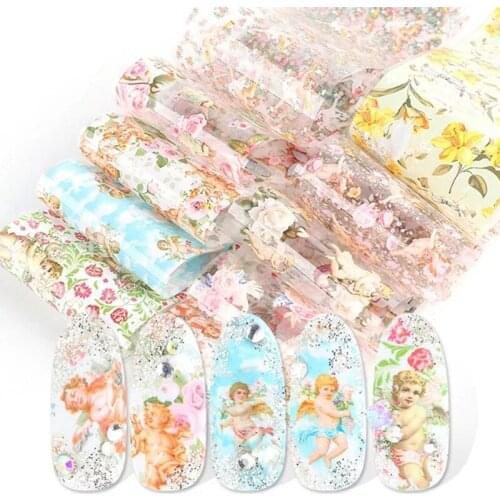 10pcs/Set Flower Mixed Style Nail Foil Stickers Transfer Decal Nail Art Decorations Tips Accessories for DIY Nail Decoration