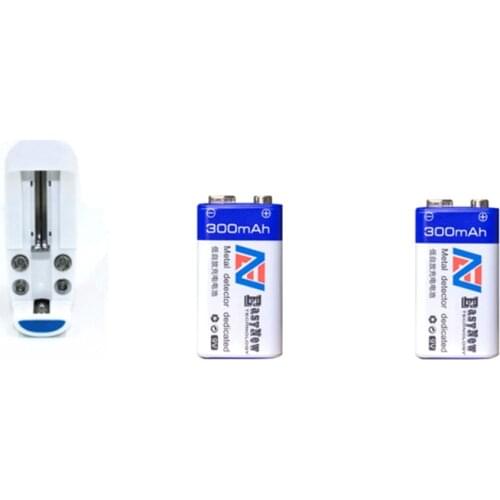 2pcs 9v 300mAh Ni-MH Rechargeable 9 Volt NiMH Battery with Universal 9v aa aaa 18650 cr123a battery charger factory outlet