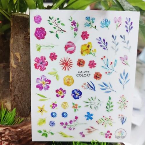 3D Stickers for Nails Colorful Grass Flowers Spring Design Nails Art Decoration Manicure Sticker Sliders Nail Foil Accessories