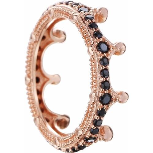 Ajax 925 Sterling Silver Rose Gold Color Crown Female Ring Woman Birthday Party Gift Anillos
