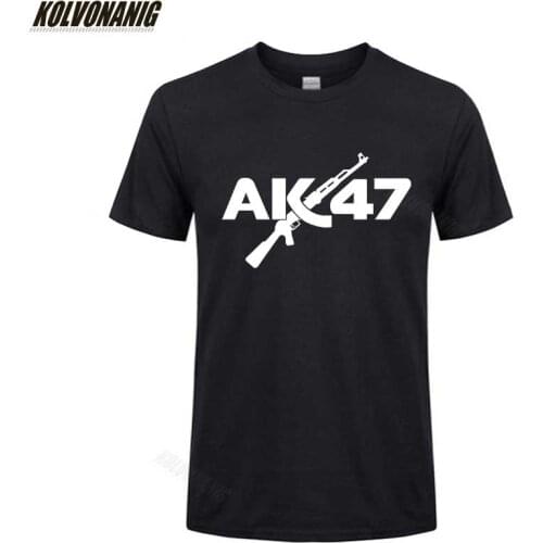 GUN CONTROL AK-47 Print T Shirt Streetwear Mens Clothing Brand Hipster Cotton High Quality Men Hip Hop T-Shirts Black Plus Size