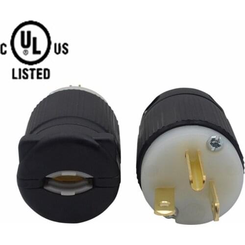 America 125V 250V 20A 3 pole NEMA 5-20P us double plug In-line industry power wire stright locked converter plug