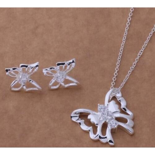 AS302 Hot sterling Jewelry Sets Earring 397 + Necklace 166 /alyajdfa aslajjsa silver color