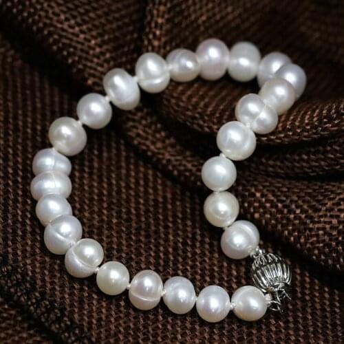 Free shipping white natural freshwater culltured pearl 7-8,8-9mm approx round beads trendy gift barcelet jewelry 7.5inch B1518