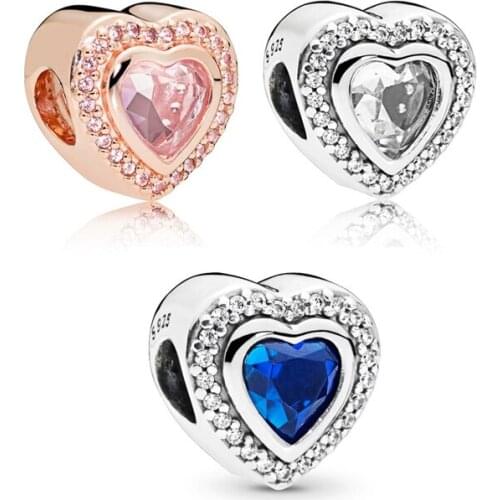 Free shipping Authentic 925 Sterling Silver Rose Sparkling Love Heart Charm Fit Original Bracelet For Women DIY Jewelry Beads