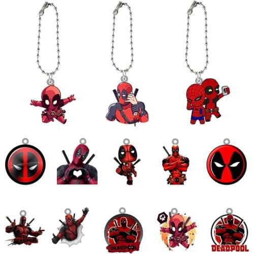 Disney Marvel Avengers Superhero-Deadpool Figure Keychains Acrylic Doll Animation Key Ring Boys Creative Design Jewelrys XDS683