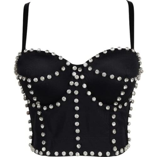 Sexy New Arrival Beading Diamonds Bra Womens Push Up Bralet Corset Night Club Party Bustier Cropped Top Vest For Girl Costume