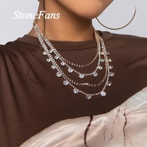 Stonefans Fashion Rhinestone Multi Layer Necklace Choker for Women Statement Tennis Chain Round Crystal Necklace Collar Jewelry